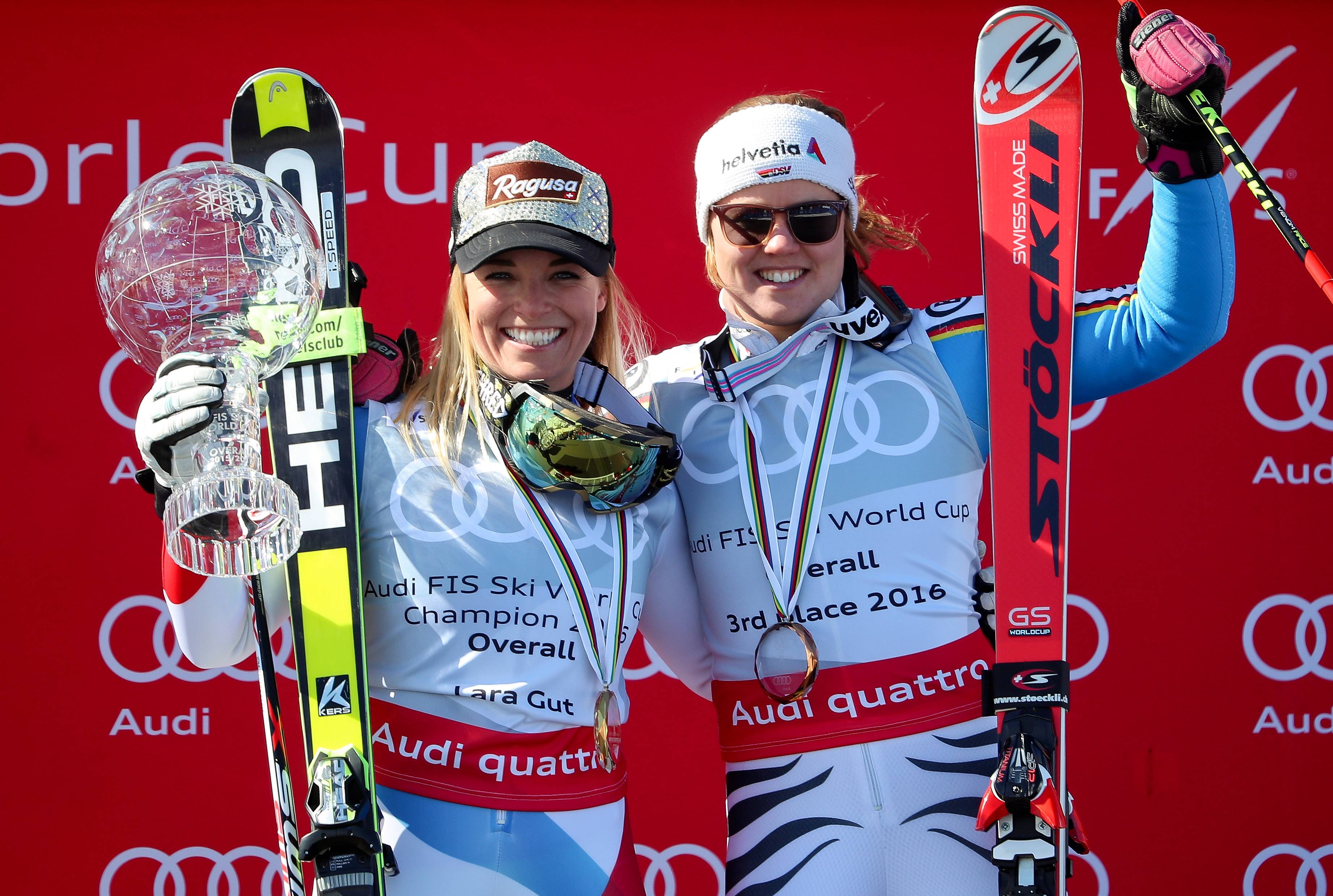 ALPINE SKIING - FIS WC Final, St. Moritz SANKT MORITZ,SWITZERLAND,20.MAR.16 - ALPINE SKIING - FIS World Cup Final, Ladies, Award Ceremony For The Overall World Cup. Image Shows The Rejoicing Of Lara Gut (SUI) And Viktoria Rebensburg (GER). Keywords: Trophy, Crystal Globe. Picture Shot With A Canon EOS-1D X Mark II Sample. PUBLICATIONxINxGERxHUNxONLY GEPAxpictures/xChristianxWalgram
Alpine Skiing FIS WC Final St Moritz Sankt Moritz Switzerland 20 Mar 16 Alpine Skiing FIS World Cup Final Ladies Award Ceremony For The Overall World Cup Image Shows The Rejoicing Of Lara Well SUI And Viktoria Vine Castle Ger Keywords Trophy Crystal Globe Picture Shot With A Canon Eos 1D X Mark II Sample PUBLICATIONxINxGERxHUNxONLY GEPAxpictures XChristianxWalgram